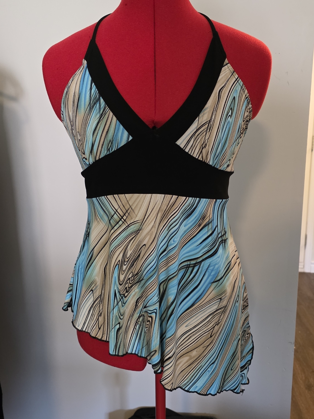 Y2K Sirens Blue Marble Print Halter Asymmetrical Tank Top